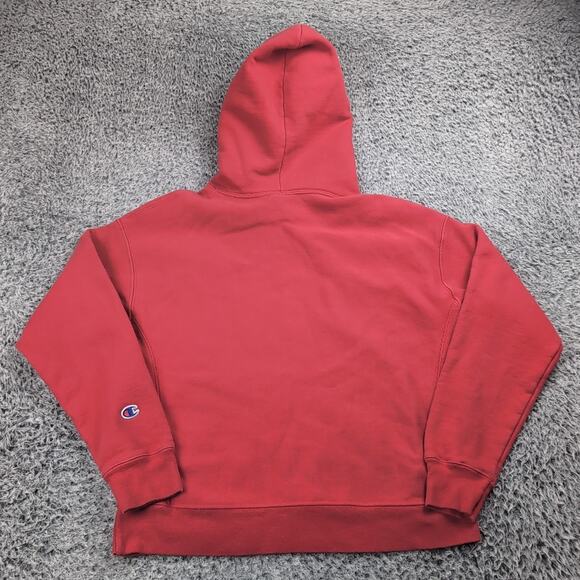 Champion Hoodie Men Large Red Embroidered Reverse Weave Pullover Sweatshirt - Picture 5 of 6
